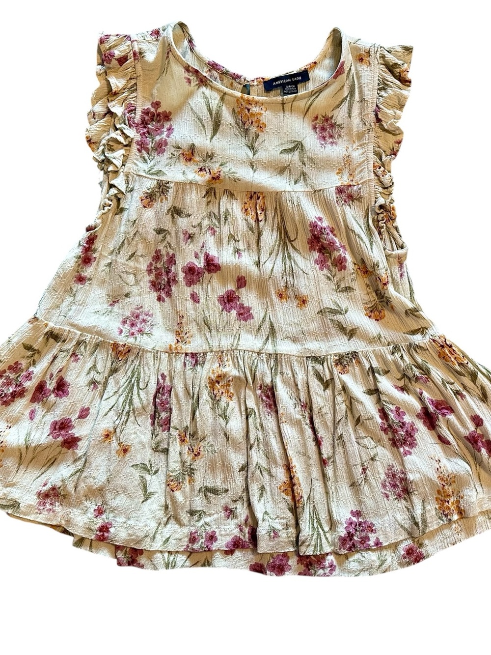 American Eagle Outfitters Cream Floral Texture Keyhole Top